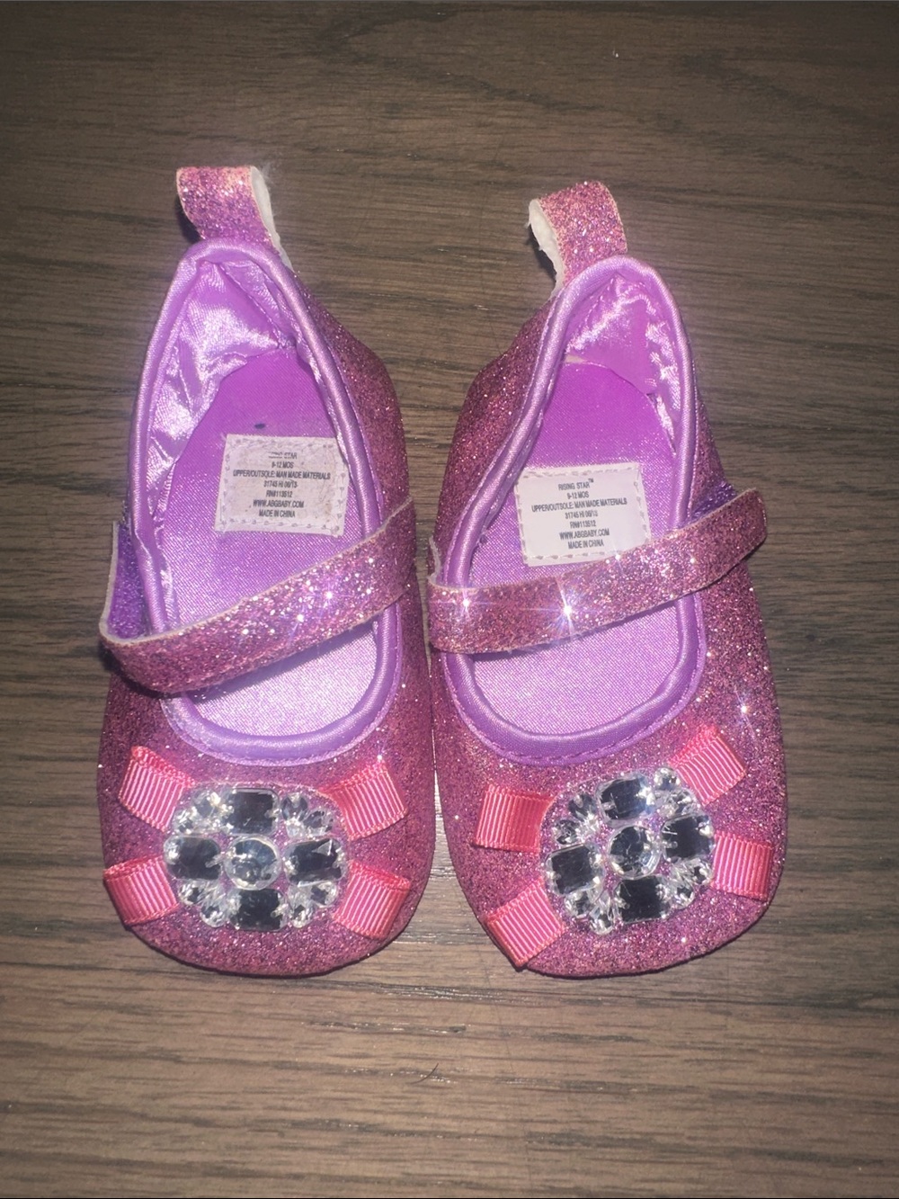Glitter Mary Jane Baby Shoes with Jewel Bow - Pink